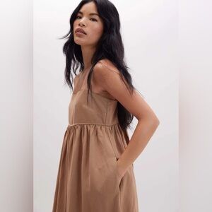 Strapless Tan Babydoll Midi Dress